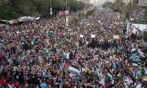 Thousands of people took to the streets of Pakistan to demand an end to the war in Gaza