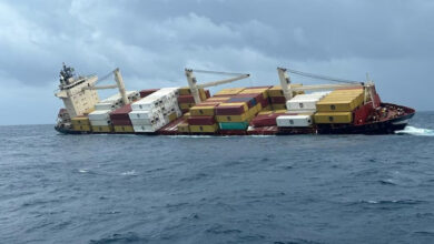 A Liberian-flagged container vessel MSC ELSA 3 sinks off Kerala Coast, India, May 24, 2025. Photo: India's Press Information Bureau/Handout via REUTERS/File Photo