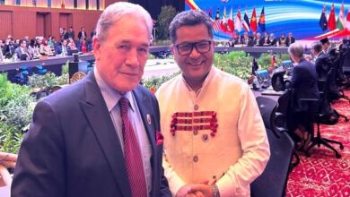 Union Minister of State for External Affairs and Textiles, Pabitra Margherita, on Sunday met Winston Peters, Foreign Minister of New Zealand on the sidelines of the 15th East Asia Summit Foreign Ministers' Meeting in Malaysia.