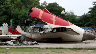 Wreckage of the Air India Boeing 787-8 Dreamliner plane sits on the open ground, outside Sardar Vallabhbhai Patel International Airport, where it took off and crashed nearby shortly afterwards, in Ahmedabad, India July 12, 2025. REUTERS/Amit Dave/File Photo