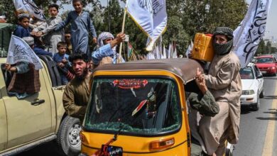 A convoy of Taliban members celebrate the fourth anniversary of the Taliban takeover of Afghanistan in Kabul on Aug. 15, 2025. (AFP)