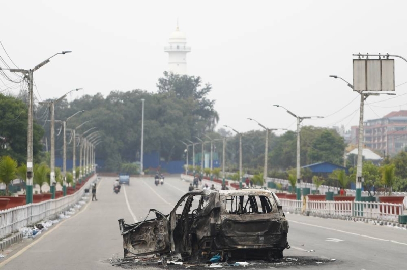 File - A burnt vehicle is seen on the streets after the Gen Z protests in Kathmandu, Nepal, on Wednesday, September 10, 2025, the third day of an army-imposed curfew. Photo: Skanda Gautam/THT