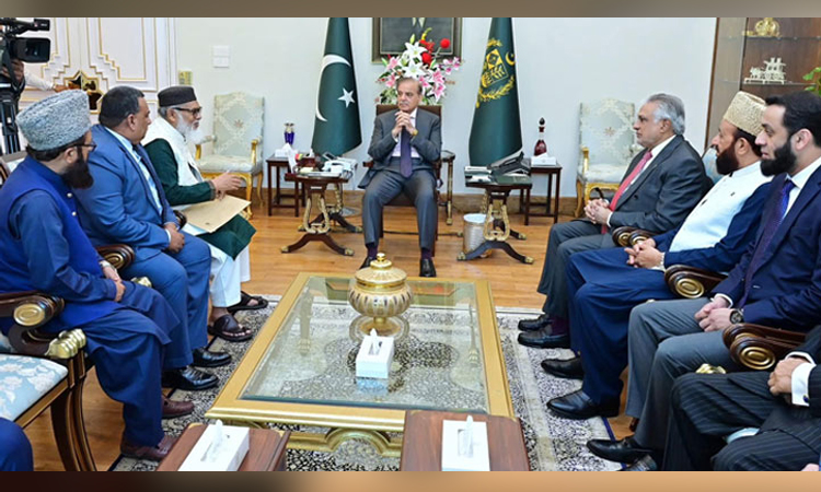 Religious Affairs Adviser Dr A F M Khalid Hossain paid a courtesy call on Pakistani Prime Minister Muhammad Shehbaz Sharif in Islamabad this morning.Photo: Collected
