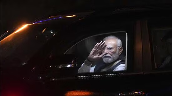 Prime Minister Narendra Modi arrives at West Bengal Governor's house, in Kolkata, on Sunday. (PTI)