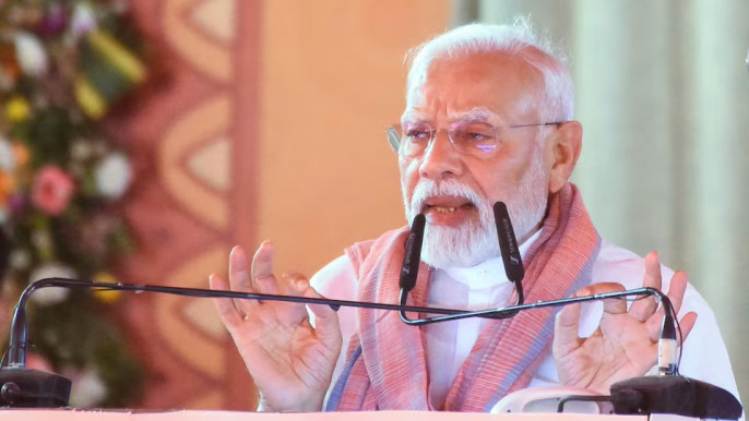 India's Prime Minister Narendra Modi addresses a rally in Madhubani in the eastern state of Bihar, India, 24 April 2025. Photo: Reuters