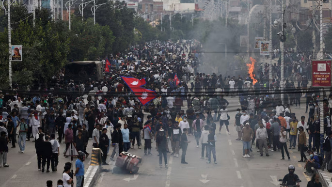 Demonstrators gather near the parliament during a protest against corruption and the government's decision to block several social media platforms, in Kathmandu, Nepal, September 8. REUTERS/Navesh Chitrakar