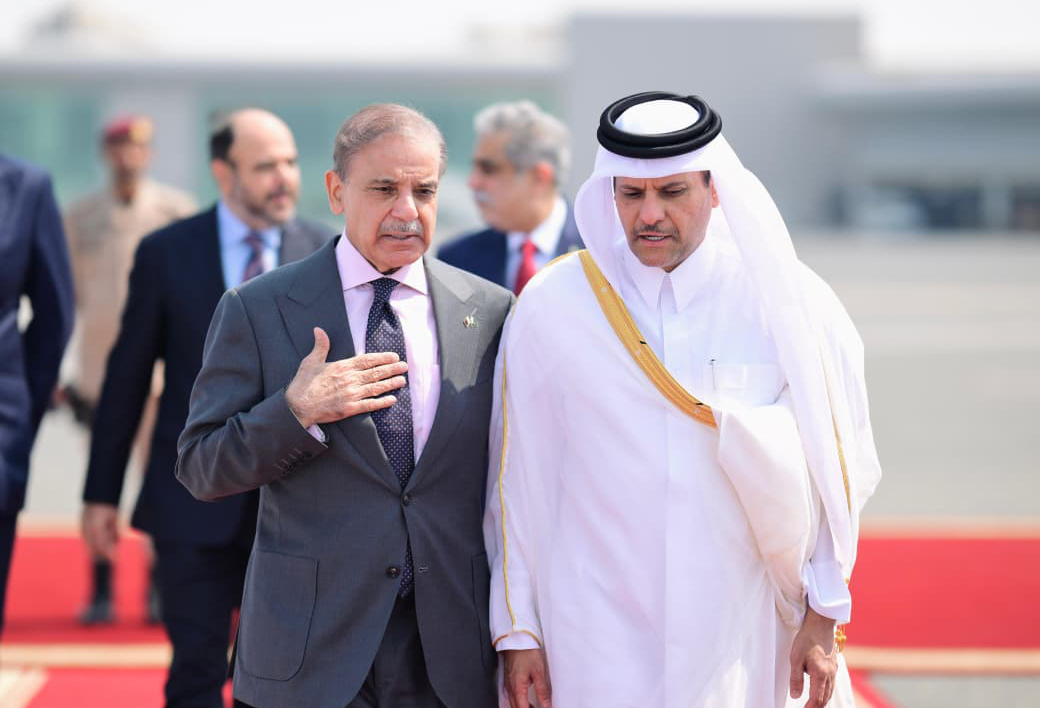 Prime Minister Muhammad Shehbaz Sharif departs from Doha for Islamabad after the completion of his one day official visit of Qatar. H.E. Sheikh Saoud bin Abdulrahman bin Hassan Al Thani, Deputy Prime Minister and Minister of State for Defence Affairs of Qatar seeing off Prime Minister at the Doha airport. 11 September 2025.