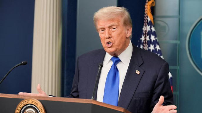 FILE PHOTO: US President Donald Trump speaks to the media after the US Supreme Court dealt a blow to the power of federal judges by restricting their ability to grant broad legal relief in cases as the justices acted in a legal fight over Trump's bid to limit birthright citizenship, in the Press Briefing Room at the White House in Washington DC, June 27, 2025. REUTERS/Ken Cedeno/File Photo