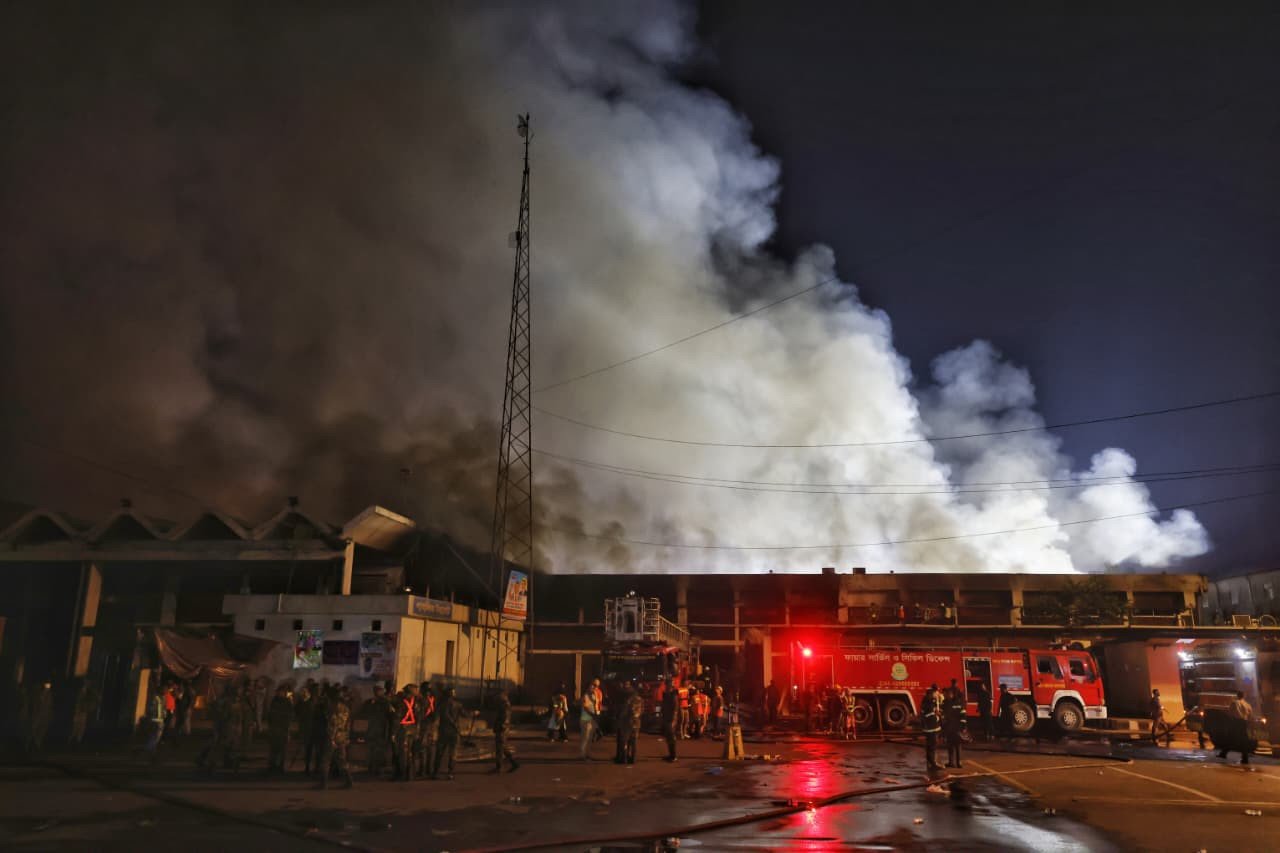 At least 37 firefighting units are battling the blaze -- which started around 2:30pm at the cargo village -- along with the armed forces personnel.